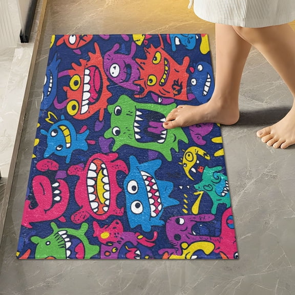 RMDQTR 16" × 24" Rectangle Shape Bathroom Rugs Plush Toilet Base Mat Soft Rugs Non Slip Absorbent Monsters