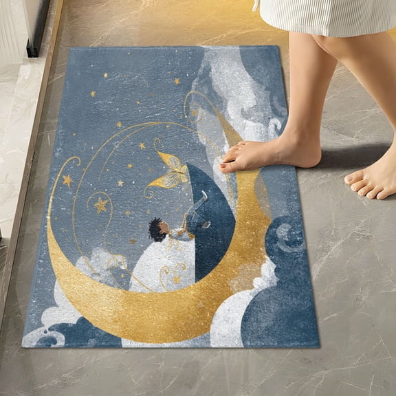 RMDQTR 16" × 24" Rectangle Shape Bathroom Rugs Plush Toilet Base Mat Soft Rugs Non Slip Absorbent Moon Boat