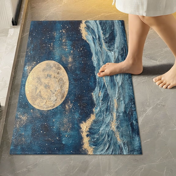 RMDQTR 16" × 24" Rectangle Shape Bathroom Rugs Plush Toilet Base Mat Soft Rugs Non Slip Absorbent Moonb