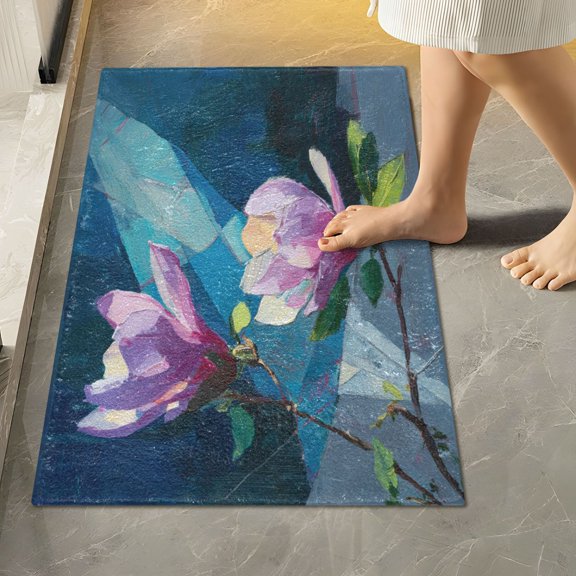 RMDQTR 16" × 24" Rectangle Shape Bathroom Rugs Plush Toilet Base Mat Soft Rugs Non Slip Absorbent Moonlight Flowers