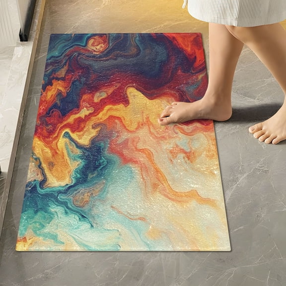 RMDQTR 16" × 24" Rectangle Shape Bathroom Rugs Plush Toilet Base Mat Soft Rugs Non Slip Absorbent Multicolor Fluid Pattern