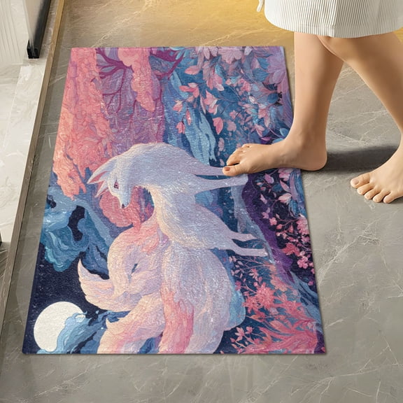 RMDQTR 16" × 24" Rectangle Shape Bathroom Rugs Plush Toilet Base Mat Soft Rugs Non Slip Absorbent Nine Tails Fox
