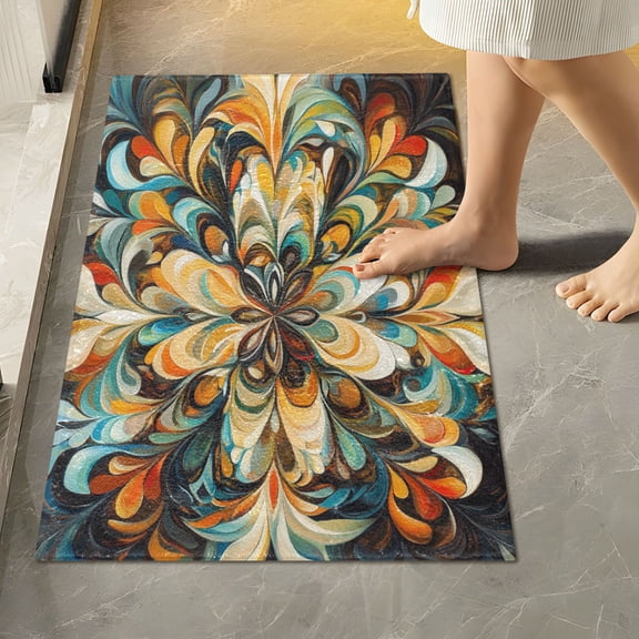 RMDQTR 16" × 24" Rectangle Shape Bathroom Rugs Plush Toilet Base Mat Soft Rugs Non Slip Absorbent Oil Painting Floral Shapes