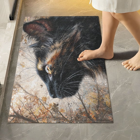 RMDQTR 16" × 24" Rectangle Shape Bathroom Rugs Plush Toilet Base Mat Soft Rugs Non Slip Absorbent Orange Black Cat