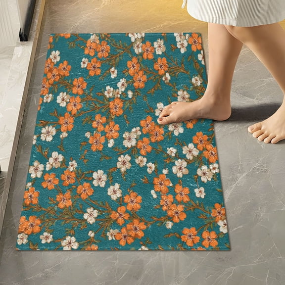 RMDQTR 16" × 24" Rectangle Shape Bathroom Rugs Plush Toilet Base Mat Soft Rugs Non Slip Absorbent Orange Peach Blossom
