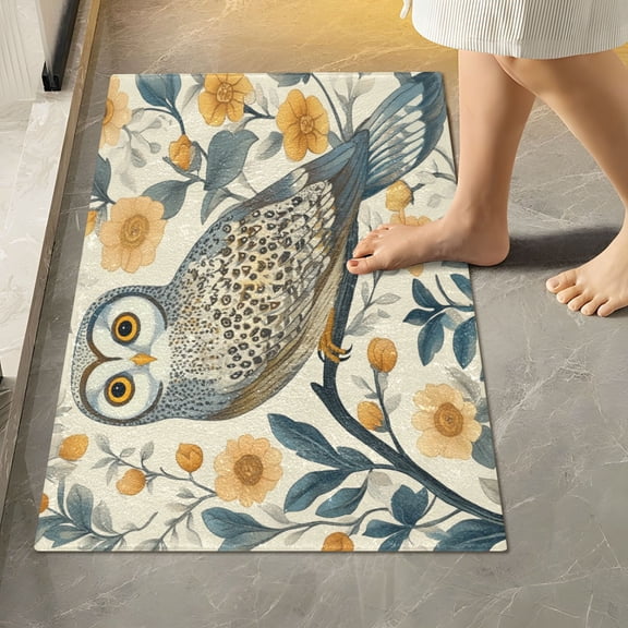 RMDQTR 16" × 24" Rectangle Shape Bathroom Rugs Plush Toilet Base Mat Soft Rugs Non Slip Absorbent Owl with Flowers