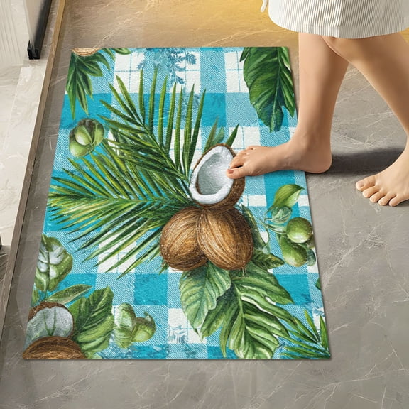 RMDQTR 16" × 24" Rectangle Shape Bathroom Rugs Plush Toilet Base Mat Soft Rugs Non Slip Absorbent Palm Leaves and Coconuts
