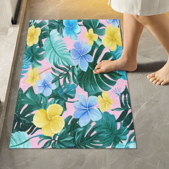 RMDQTR 16" × 24" Rectangle Shape Bathroom Rugs Plush Toilet Base Mat Soft Rugs Non Slip Absorbent Pastel Colorfulr Floral