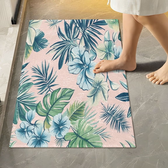 RMDQTR 16" × 24" Rectangle Shape Bathroom Rugs Plush Toilet Base Mat Soft Rugs Non Slip Absorbent Pastel Tropical Floral Pattern