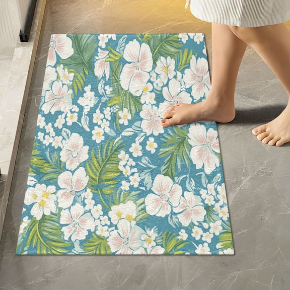 RMDQTR 16" × 24" Rectangle Shape Bathroom Rugs Plush Toilet Base Mat Soft Rugs Non Slip Absorbent Pastel Tropical Floral