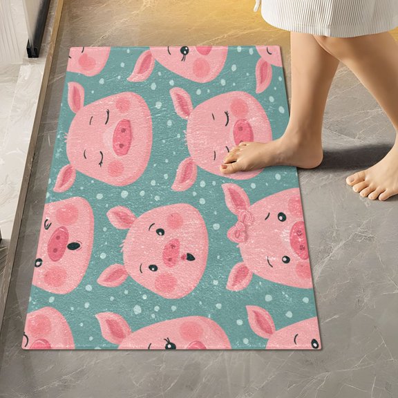 RMDQTR 16" × 24" Rectangle Shape Bathroom Rugs Plush Toilet Base Mat Soft Rugs Non Slip Absorbent Piggy Moods Pattern