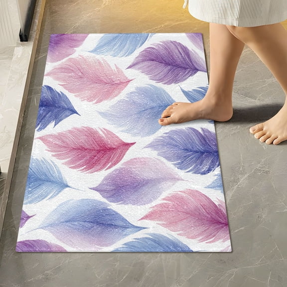 RMDQTR 16" × 24" Rectangle Shape Bathroom Rugs Plush Toilet Base Mat Soft Rugs Non Slip Absorbent Pink Feather Pattern