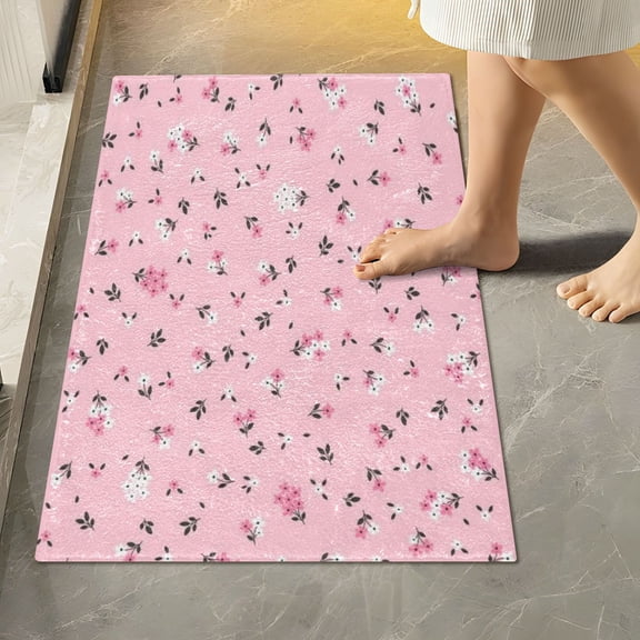 RMDQTR 16" × 24" Rectangle Shape Bathroom Rugs Plush Toilet Base Mat Soft Rugs Non Slip Absorbent Pink Flores