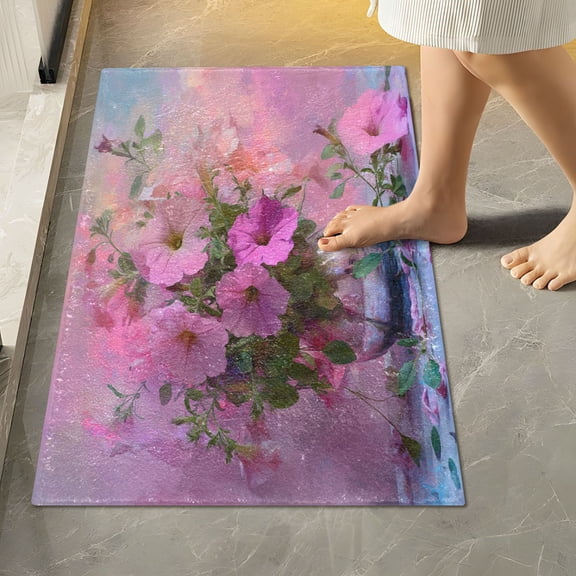 RMDQTR 16" × 24" Rectangle Shape Bathroom Rugs Plush Toilet Base Mat Soft Rugs Non Slip Absorbent Pink Petunias