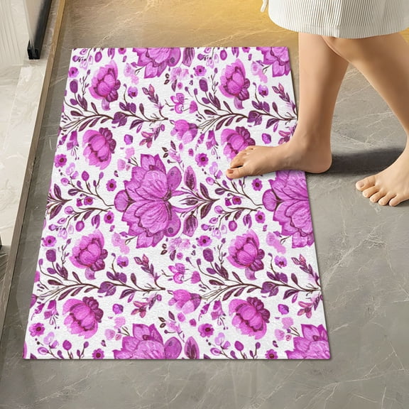 RMDQTR 16" × 24" Rectangle Shape Bathroom Rugs Plush Toilet Base Mat Soft Rugs Non Slip Absorbent Pink Purple Lotus