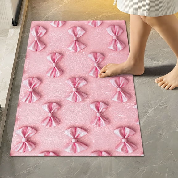RMDQTR 16" × 24" Rectangle Shape Bathroom Rugs Plush Toilet Base Mat Soft Rugs Non Slip Absorbent Pink Simple Bows
