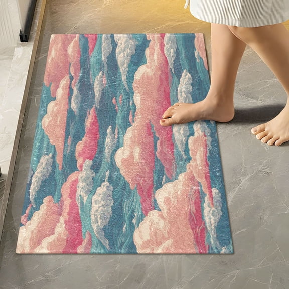 RMDQTR 16" × 24" Rectangle Shape Bathroom Rugs Plush Toilet Base Mat Soft Rugs Non Slip Absorbent Pink Waves