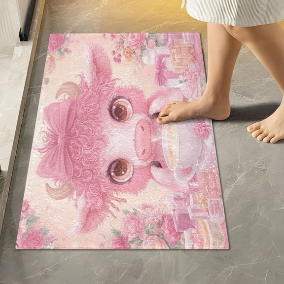 RMDQTR 16" × 24" Rectangle Shape Bathroom Rugs Plush Toilet Base Mat Soft Rugs Non Slip Absorbent Pink-haired Cow