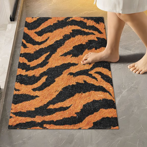 RMDQTR 16" × 24" Rectangle Shape Bathroom Rugs Plush Toilet Base Mat Soft Rugs Non Slip Absorbent Plush Tiger Stripe Pattern