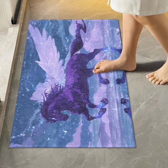 RMDQTR 16" × 24" Rectangle Shape Bathroom Rugs Plush Toilet Base Mat Soft Rugs Non Slip Absorbent Purple Horse