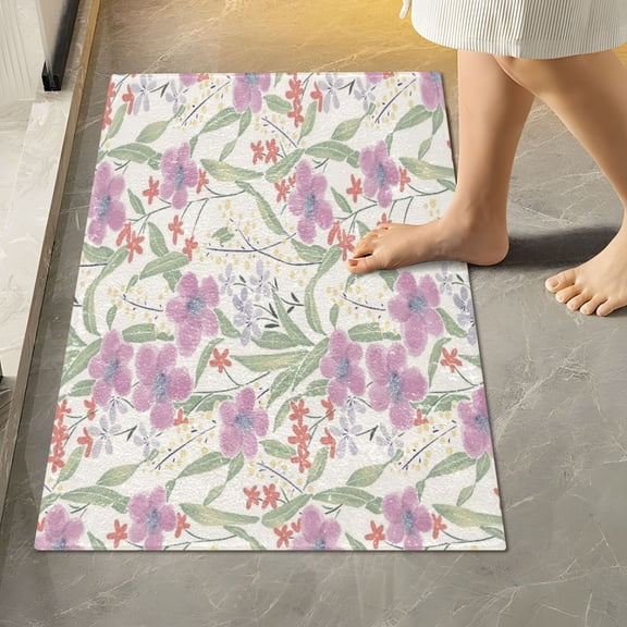 RMDQTR 16" × 24" Rectangle Shape Bathroom Rugs Plush Toilet Base Mat Soft Rugs Non Slip Absorbent Purple Mirror Garden