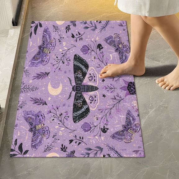 RMDQTR 16" × 24" Rectangle Shape Bathroom Rugs Plush Toilet Base Mat Soft Rugs Non Slip Absorbent Purple Moths