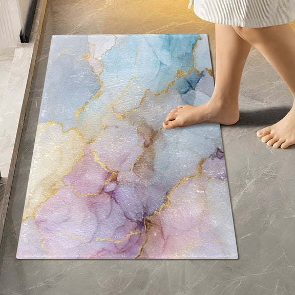 RMDQTR 16" × 24" Rectangle Shape Bathroom Rugs Plush Toilet Base Mat Soft Rugs Non Slip Absorbent Radiant Pastel Marble Art