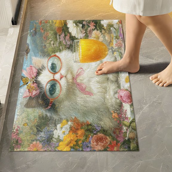 RMDQTR 16" × 24" Rectangle Shape Bathroom Rugs Plush Toilet Base Mat Soft Rugs Non Slip Absorbent Ragdoll Cat Lunch Break