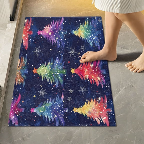 RMDQTR 16" × 24" Rectangle Shape Bathroom Rugs Plush Toilet Base Mat Soft Rugs Non Slip Absorbent Rainbow Christmas Trees