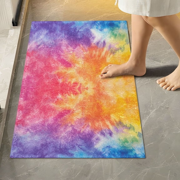 RMDQTR 16" × 24" Rectangle Shape Bathroom Rugs Plush Toilet Base Mat Soft Rugs Non Slip Absorbent Rainbow Mixed Tie-dye