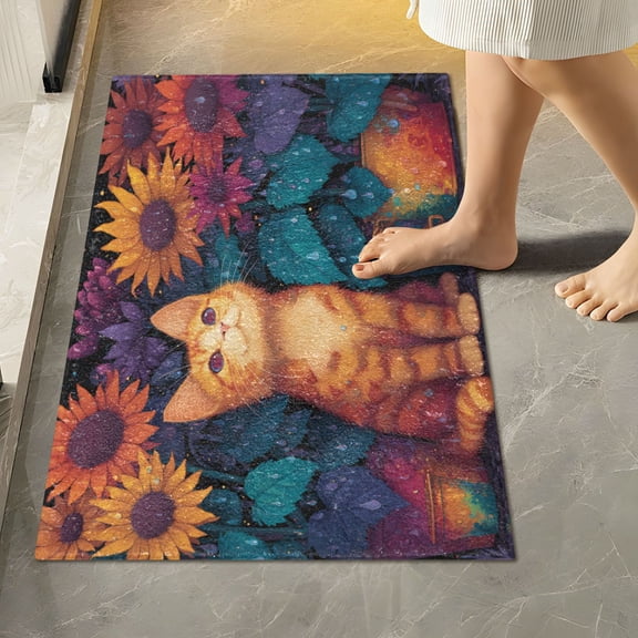 RMDQTR 16" × 24" Rectangle Shape Bathroom Rugs Plush Toilet Base Mat Soft Rugs Non Slip Absorbent Rainfall and Cat