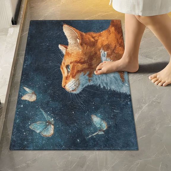 RMDQTR 16" × 24" Rectangle Shape Bathroom Rugs Plush Toilet Base Mat Soft Rugs Non Slip Absorbent Realistic Cute Orange Cat