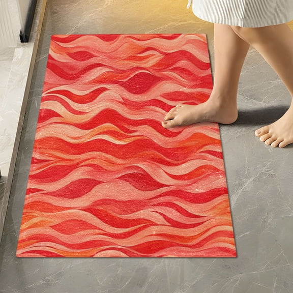 RMDQTR 16" × 24" Rectangle Shape Bathroom Rugs Plush Toilet Base Mat Soft Rugs Non Slip Absorbent Red Blaze Pattern