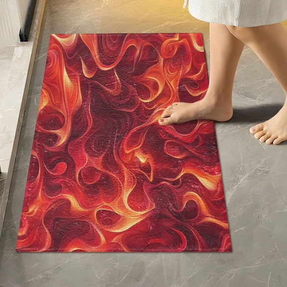 RMDQTR 16" × 24" Rectangle Shape Bathroom Rugs Plush Toilet Base Mat Soft Rugs Non Slip Absorbent Red Fires Pattern