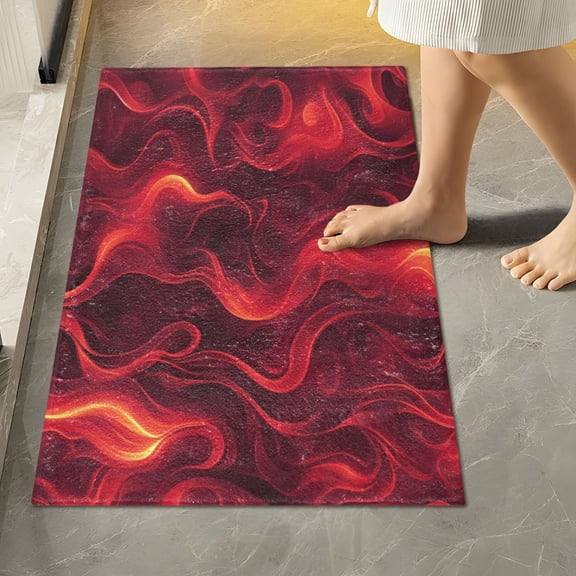 RMDQTR 16" × 24" Rectangle Shape Bathroom Rugs Plush Toilet Base Mat Soft Rugs Non Slip Absorbent Red Flames Pattern