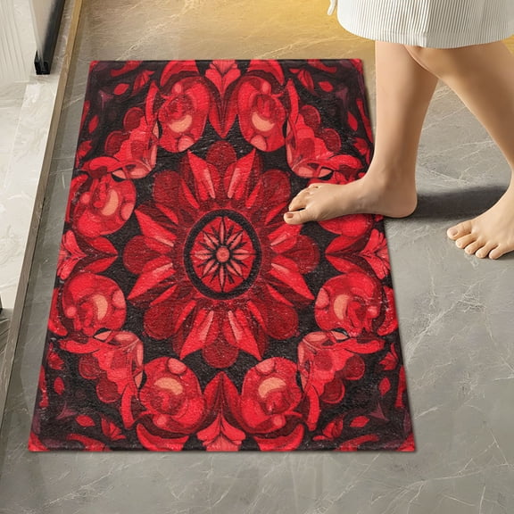 RMDQTR 16" × 24" Rectangle Shape Bathroom Rugs Plush Toilet Base Mat Soft Rugs Non Slip Absorbent Red Kaleidoscope Pattern