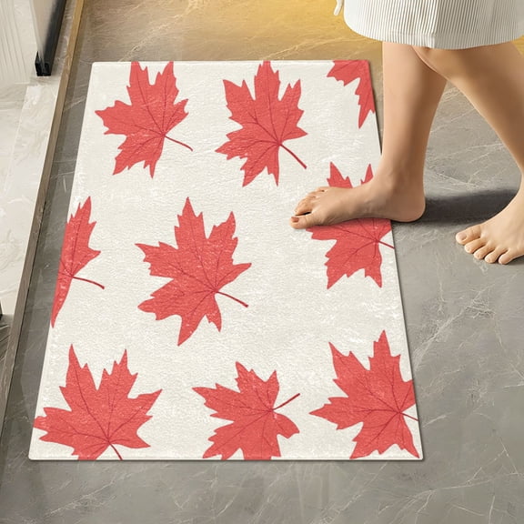 RMDQTR 16" × 24" Rectangle Shape Bathroom Rugs Plush Toilet Base Mat Soft Rugs Non Slip Absorbent Red Maple Leaves