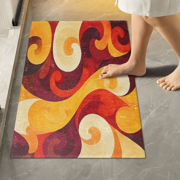 RMDQTR 16" × 24" Rectangle Shape Bathroom Rugs Plush Toilet Base Mat Soft Rugs Non Slip Absorbent Red Orange Painting