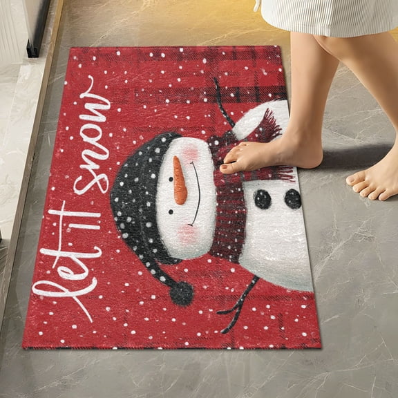 RMDQTR 16" × 24" Rectangle Shape Bathroom Rugs Plush Toilet Base Mat Soft Rugs Non Slip Absorbent Red Scarf Snowman