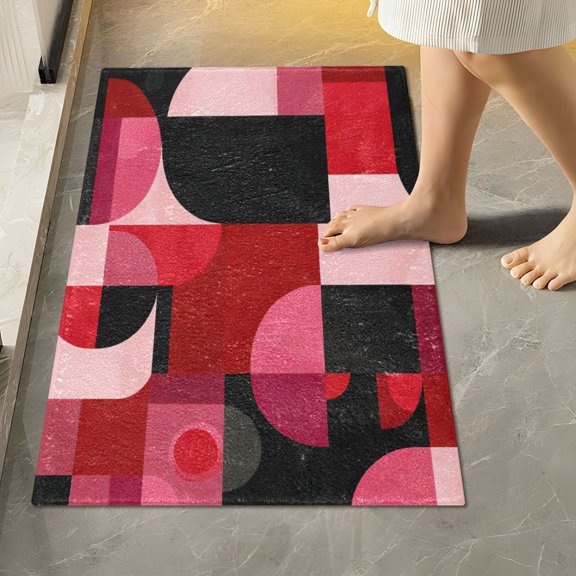 RMDQTR 16" × 24" Rectangle Shape Bathroom Rugs Plush Toilet Base Mat Soft Rugs Non Slip Absorbent Red and Black Record Pattern