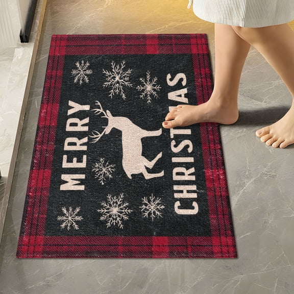 RMDQTR 16" × 24" Rectangle Shape Bathroom Rugs Plush Toilet Base Mat Soft Rugs Non Slip Absorbent Red and Black Shirt Pattern