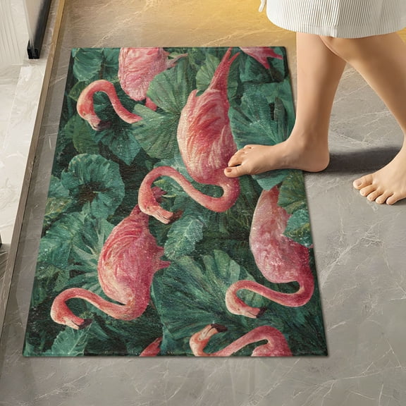 RMDQTR 16" × 24" Rectangle Shape Bathroom Rugs Plush Toilet Base Mat Soft Rugs Non Slip Absorbent Repetitive Flamingos