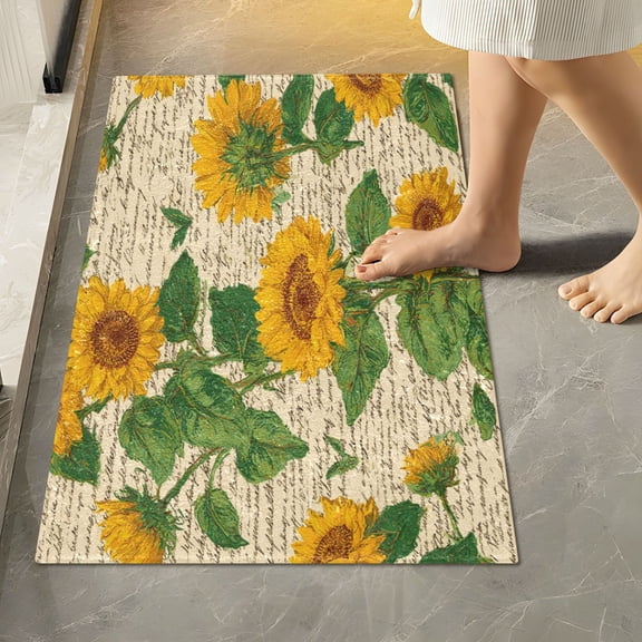 RMDQTR 16" × 24" Rectangle Shape Bathroom Rugs Plush Toilet Base Mat Soft Rugs Non Slip Absorbent Retro-chic Sunflowers