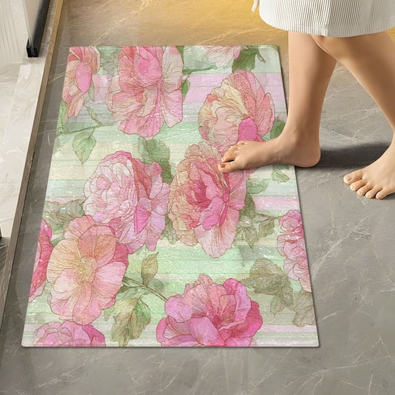 RMDQTR 16" × 24" Rectangle Shape Bathroom Rugs Plush Toilet Base Mat Soft Rugs Non Slip Absorbent Roses and Peonies