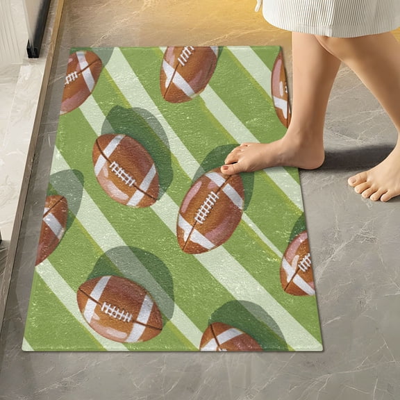 RMDQTR 16" × 24" Rectangle Shape Bathroom Rugs Plush Toilet Base Mat Soft Rugs Non Slip Absorbent Rugby Balls Pattern