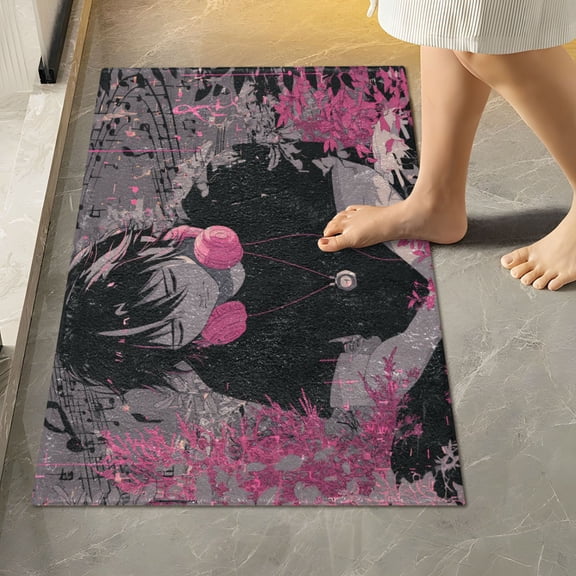 RMDQTR 16" × 24" Rectangle Shape Bathroom Rugs Plush Toilet Base Mat Soft Rugs Non Slip Absorbent Sad Anime Boy