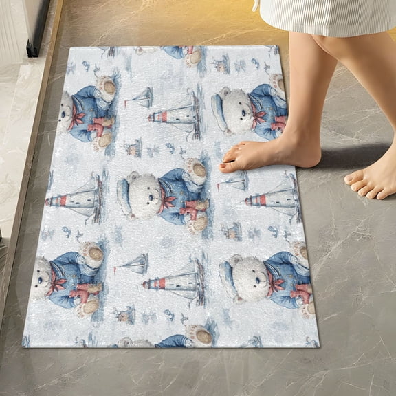 RMDQTR 16" × 24" Rectangle Shape Bathroom Rugs Plush Toilet Base Mat Soft Rugs Non Slip Absorbent Sailor Bear