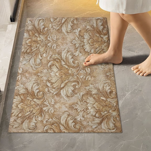 RMDQTR 16" × 24" Rectangle Shape Bathroom Rugs Plush Toilet Base Mat Soft Rugs Non Slip Absorbent Sandy Damask Heritage
