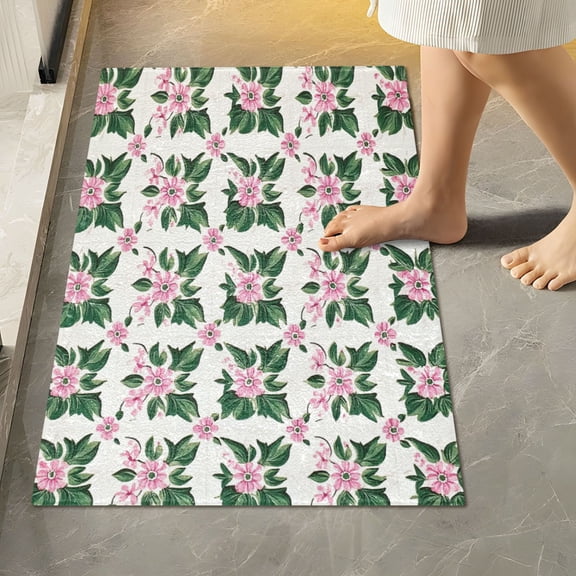 RMDQTR 16" × 24" Rectangle Shape Bathroom Rugs Plush Toilet Base Mat Soft Rugs Non Slip Absorbent Seamless Pattern Flowers
