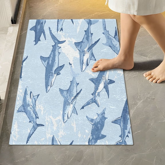 RMDQTR 16" × 24" Rectangle Shape Bathroom Rugs Plush Toilet Base Mat Soft Rugs Non Slip Absorbent Sharks